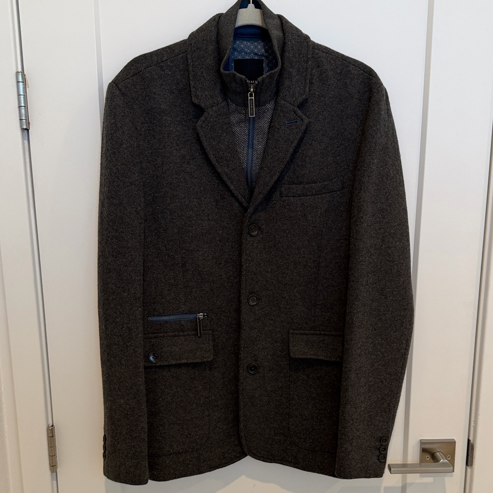 Ted Baker DOM Funnel Neck Wool Jacket Mens Ted Size 5 US XLBlazer Charcoal Grey